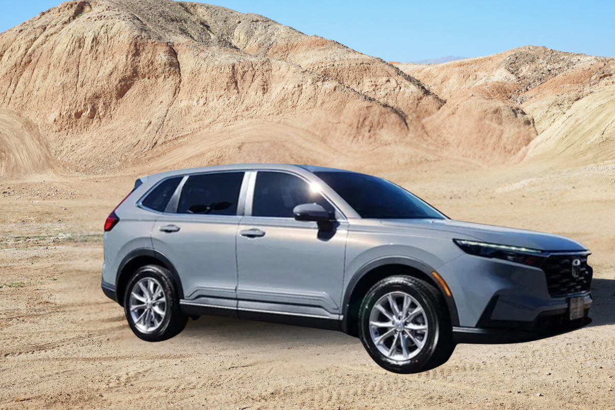 honda cr v parked on a desert road