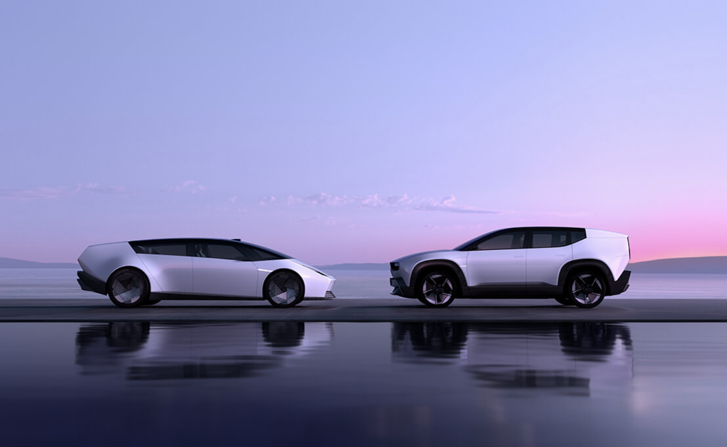 honda 0 series: the Saloon sedan on the left and the Honda 0 SUV.